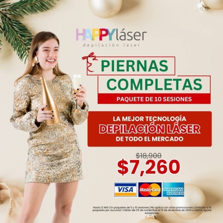 Paquete navideño de depilación láser en piernas completas.